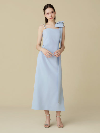 Asymmetric Ribbon Satin Dress