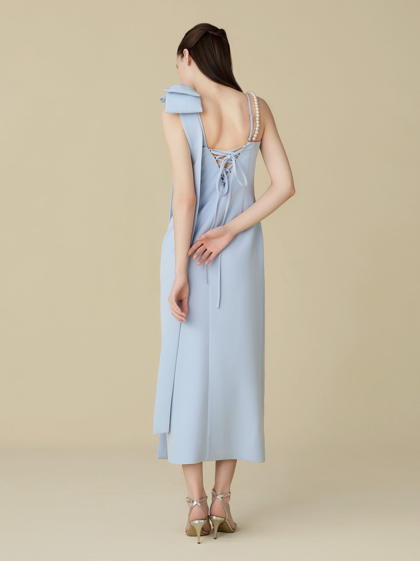 Asymmetric Ribbon Satin Dress