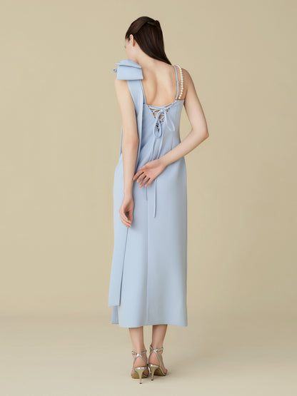 Asymmetric Ribbon Satin Dress