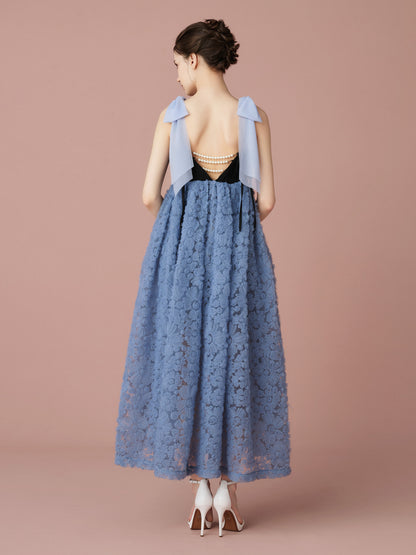 Contrast Lace Ribbon Strap Dress