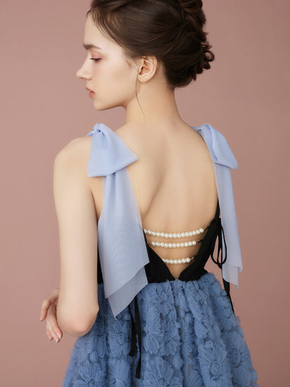 Contrast Lace Ribbon Strap Dress