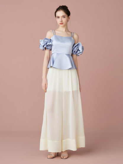 Satin Peplum Top & Sheer Wide Pants Set