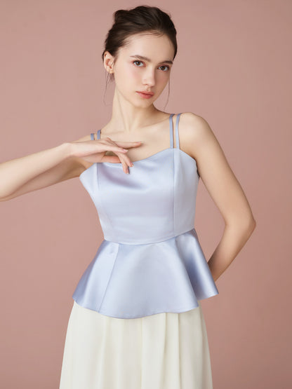 Satin Peplum Top & Sheer Wide Pants Set