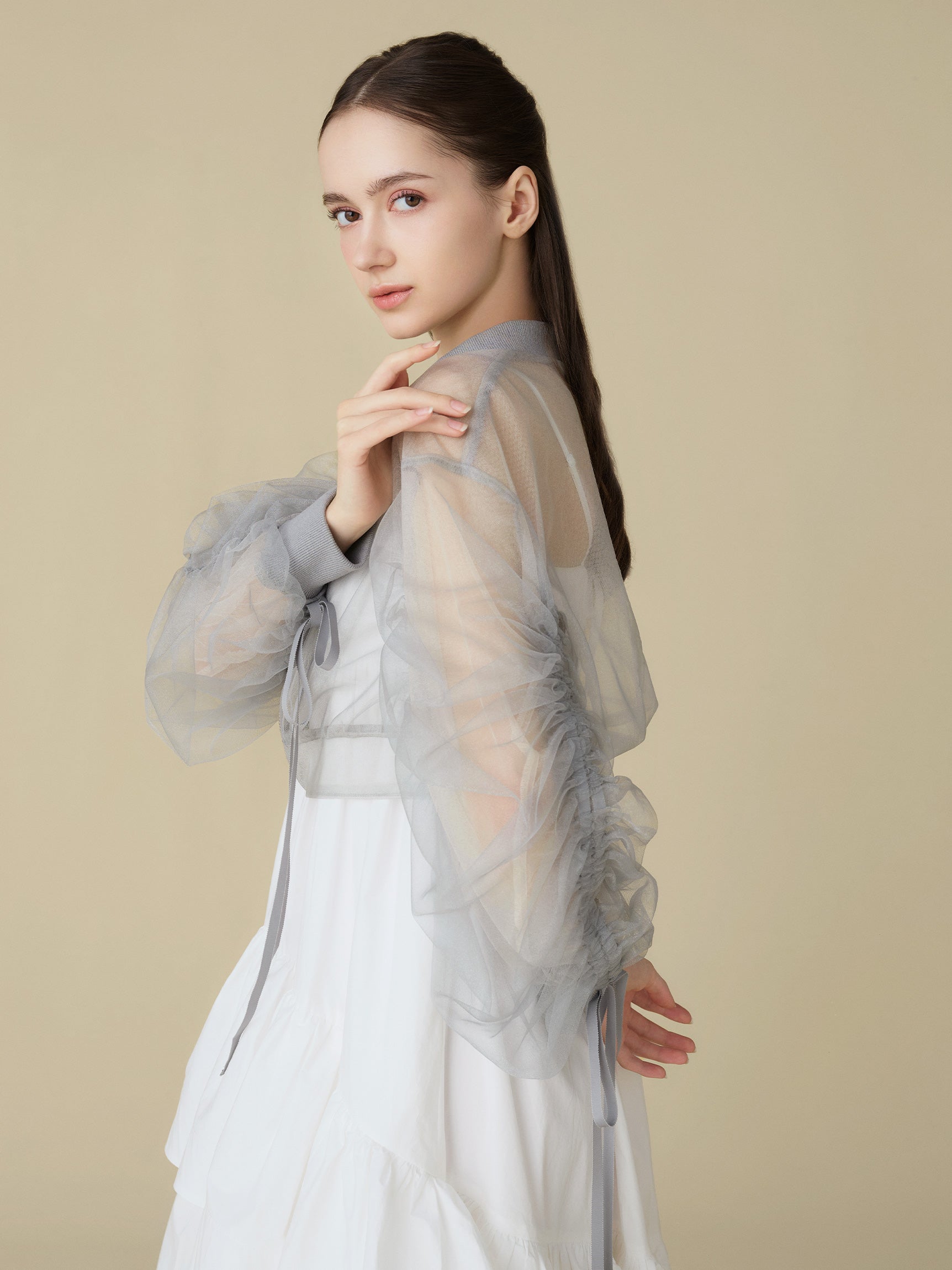 新品DRESSLAVE sheer bubble blouson ブルゾン Sheer Tulle Drawstring Sleeve Blouson – La Vie OFFICIAL ONLINE STORE