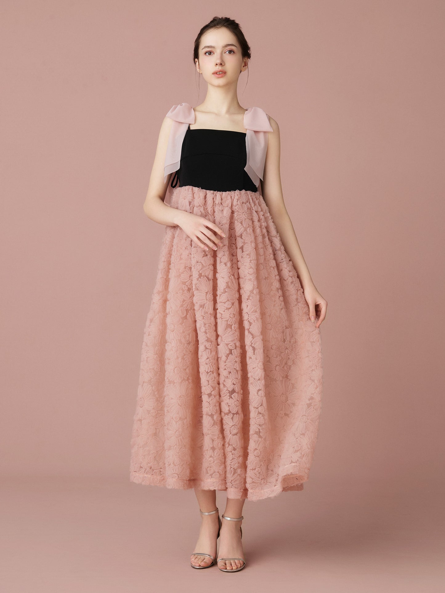 Contrast Lace Ribbon Strap Dress