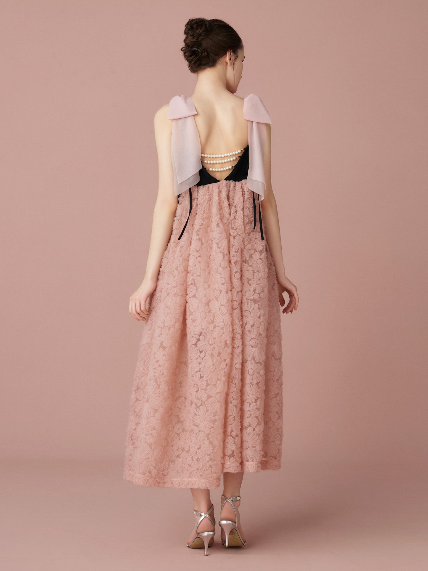 Contrast Lace Ribbon Strap Dress