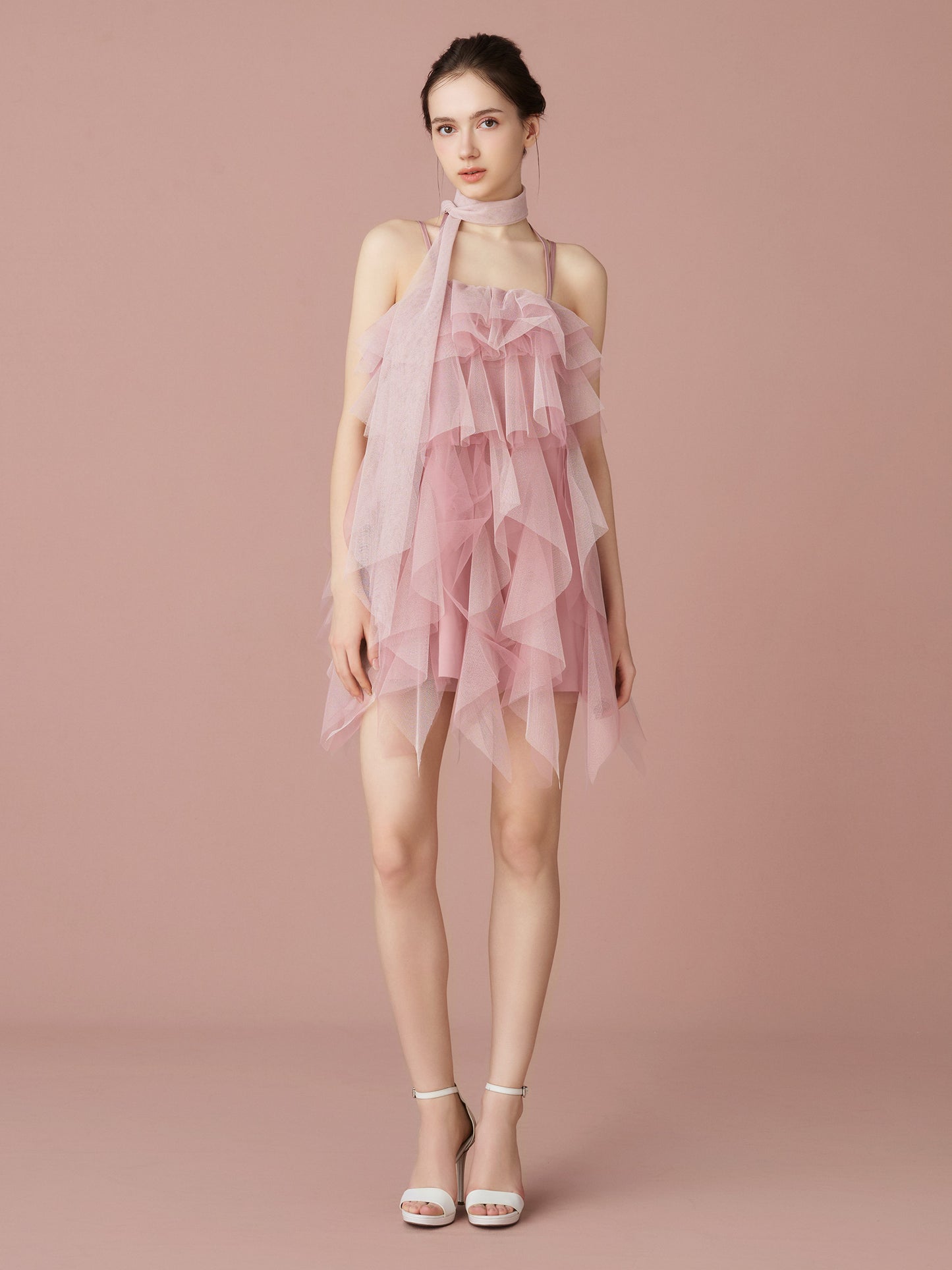 Layered Tulle Scarf Mini Dress
