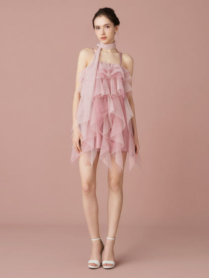 Layered Tulle Scarf Mini Dress