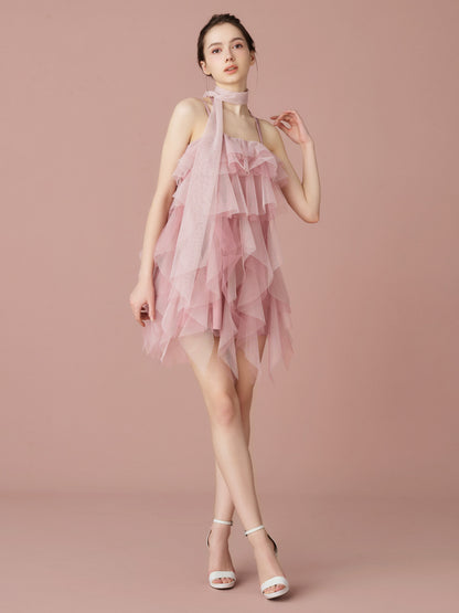 Layered Tulle Scarf Mini Dress