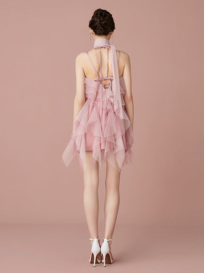 Layered Tulle Scarf Mini Dress