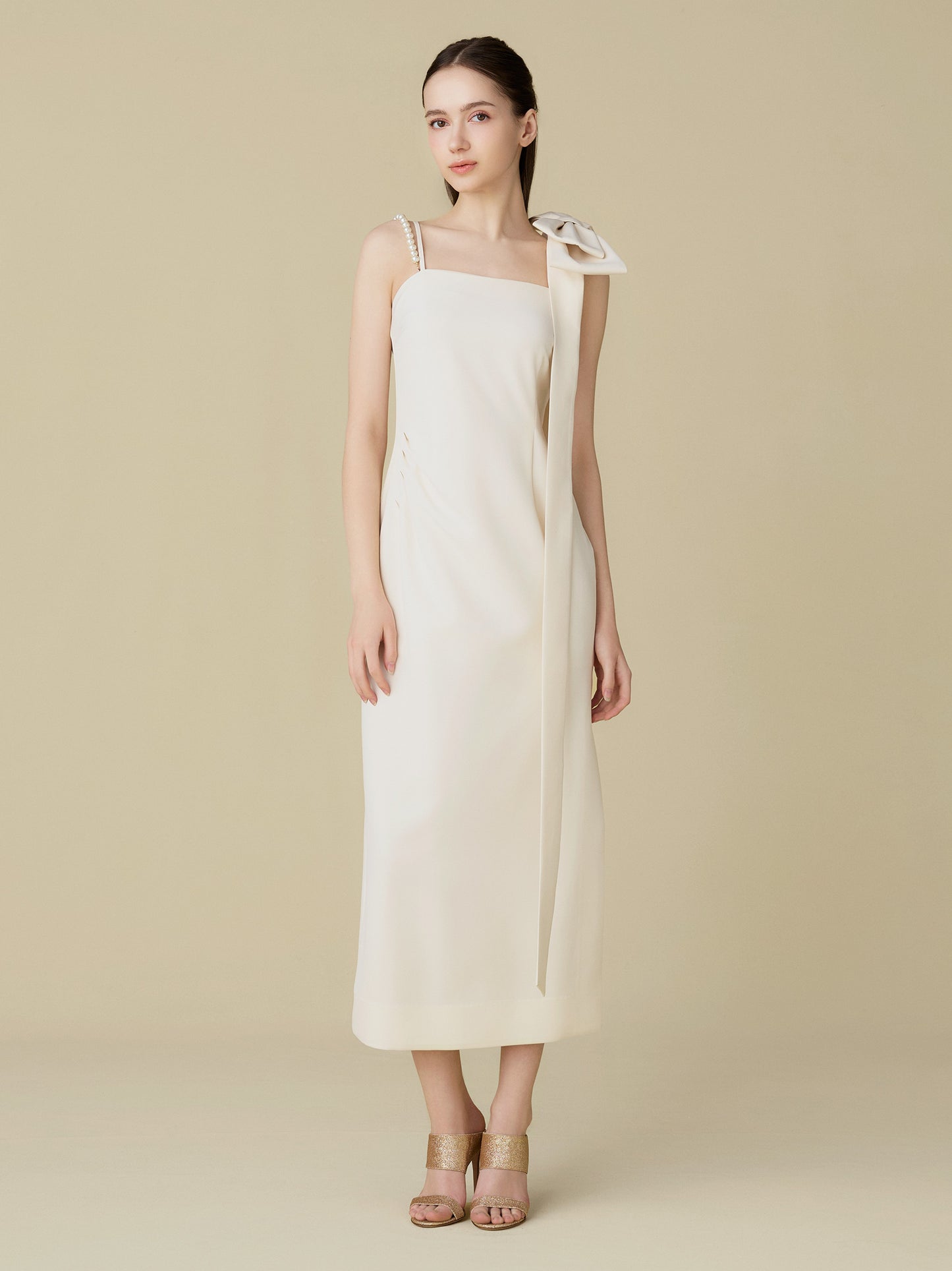 Asymmetric Ribbon Satin Dress