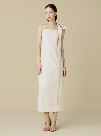 Asymmetric Ribbon Satin Dress
