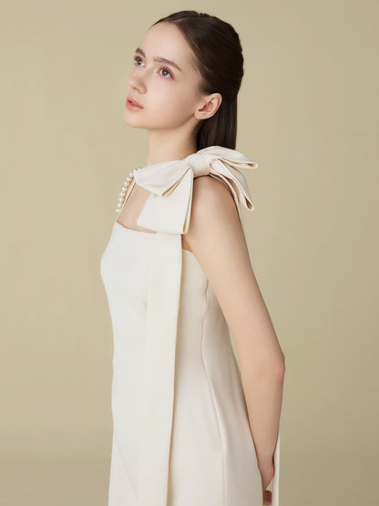 Asymmetric Ribbon Satin Dress