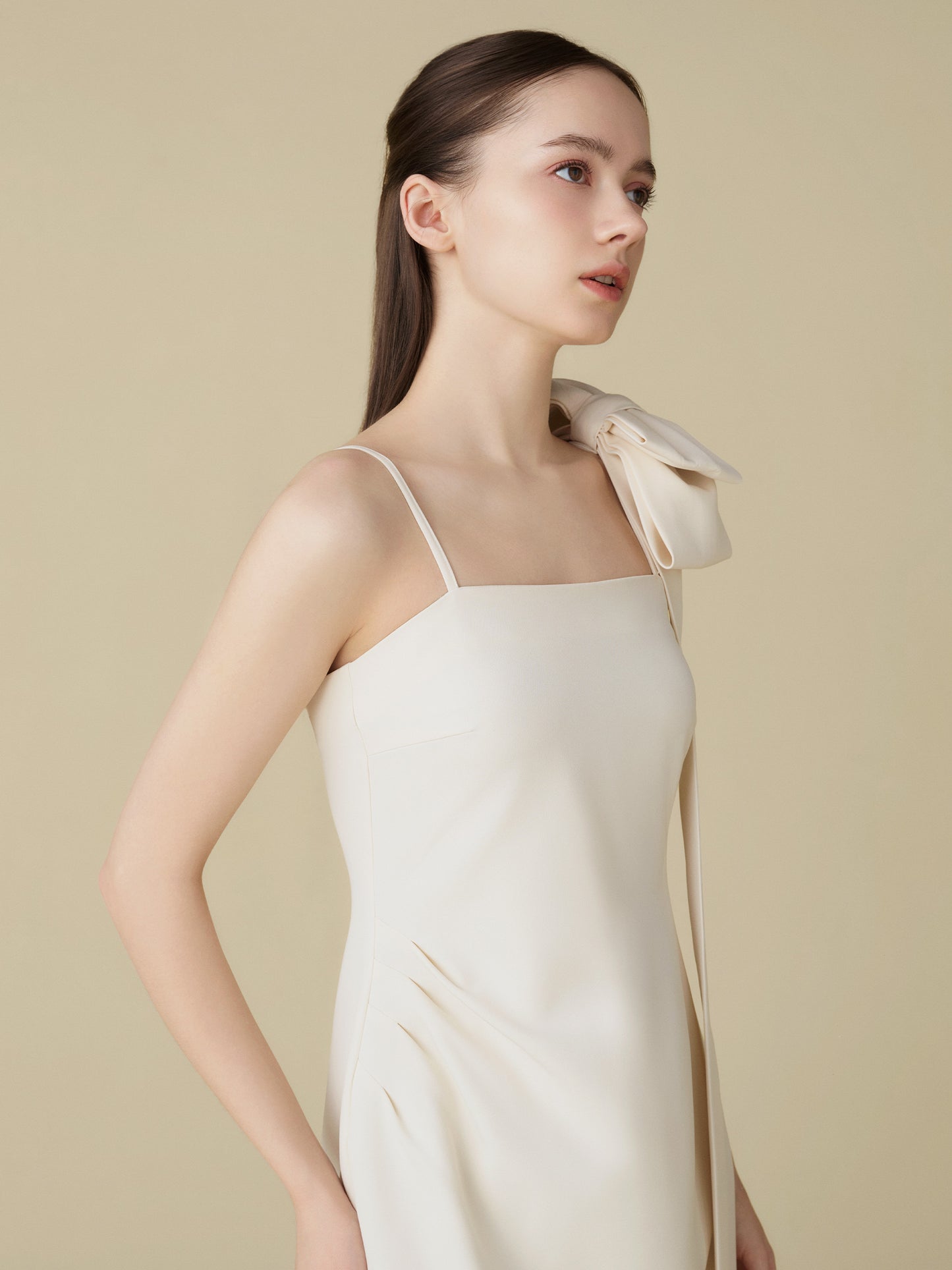 Asymmetric Ribbon Satin Dress