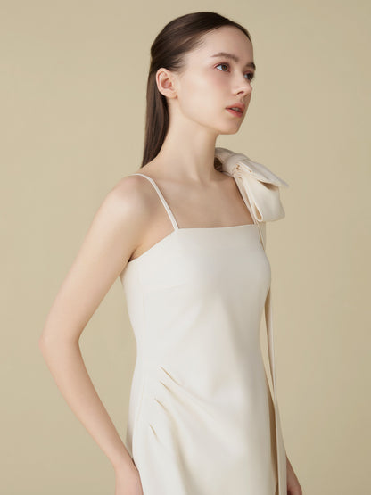 Asymmetric Ribbon Satin Dress