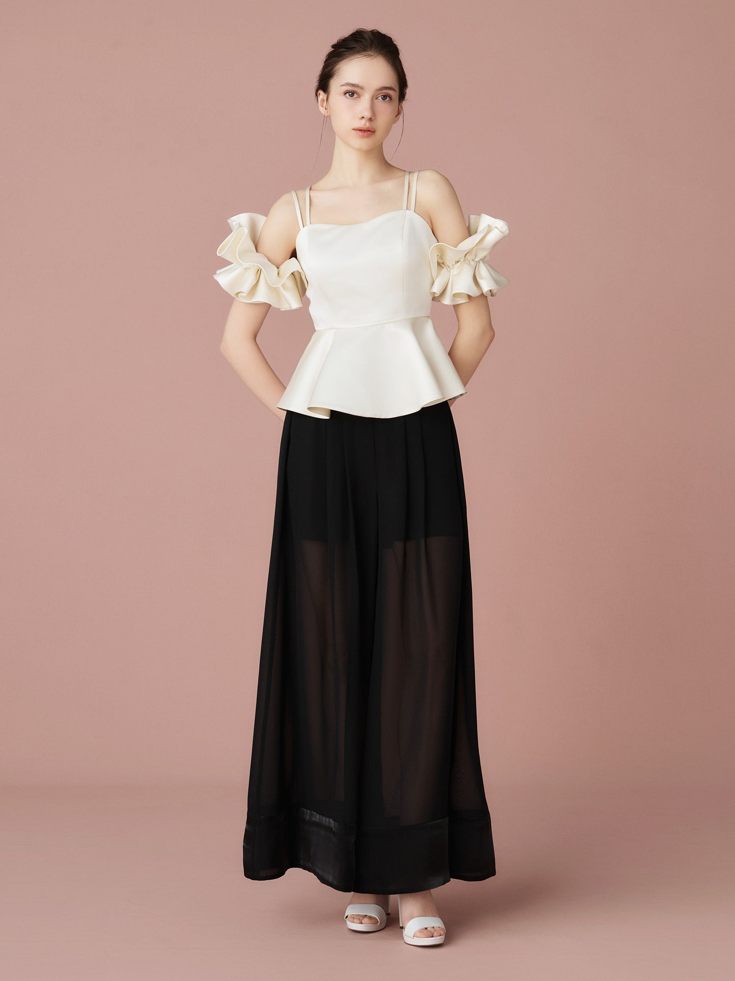 Satin Peplum Top & Sheer Wide Pants Set
