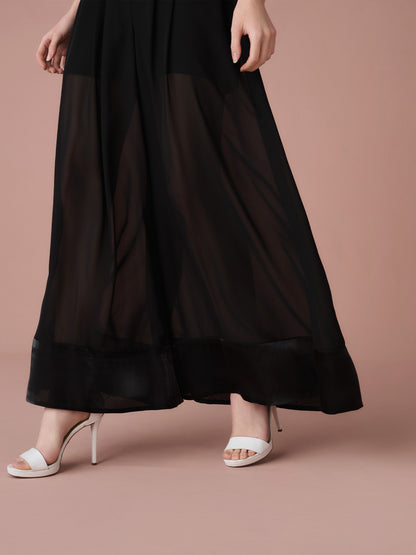 Satin Peplum Top & Sheer Wide Pants Set