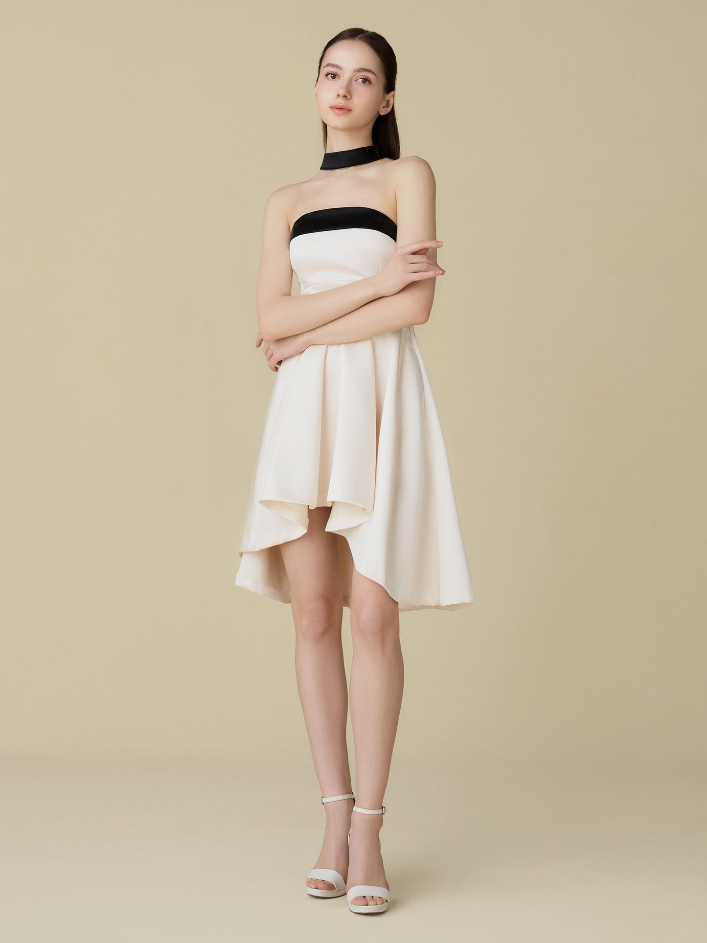 Satin Halter Ribbon Flare Dress