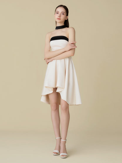 Satin Halter Ribbon Flare Dress