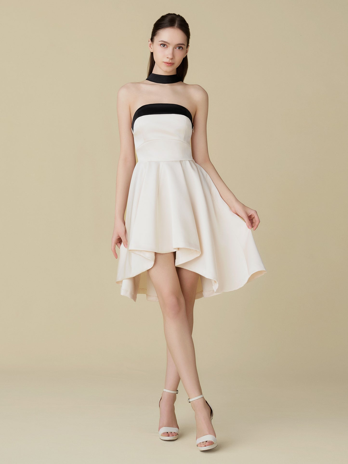 Satin Halter Ribbon Flare Dress