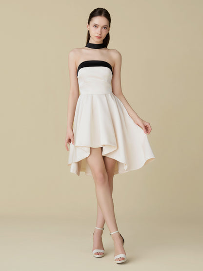 Satin Halter Ribbon Flare Dress